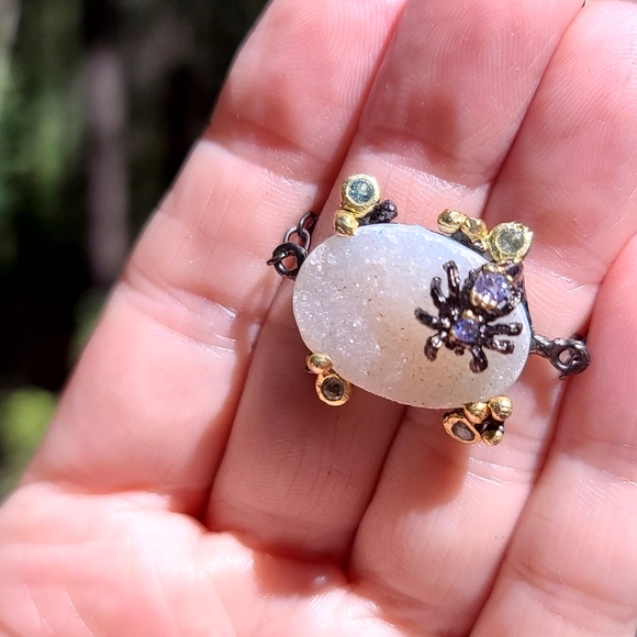 Quartz Drutzy Amethyst spider & Aquamarine accent bracelet sterling & Rhodium - Picture 5 of 9